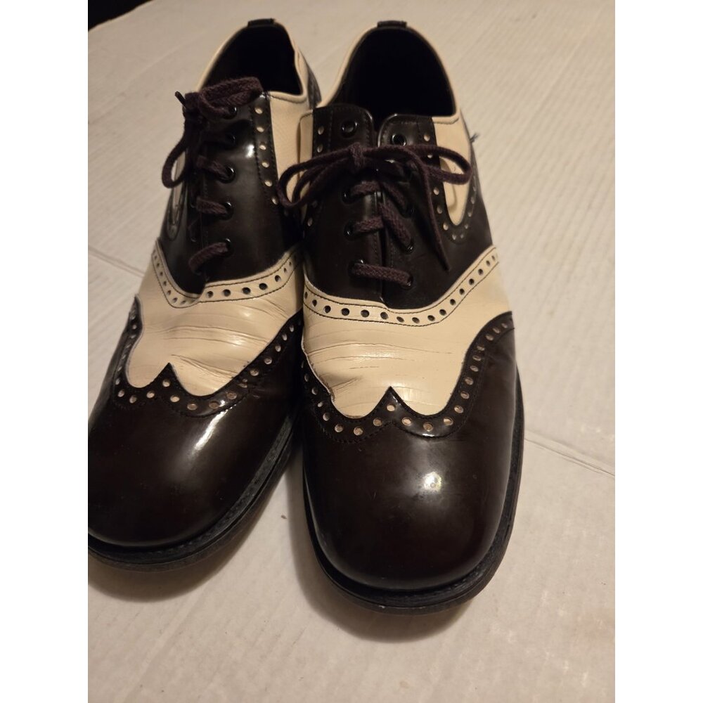 Vinatge Men's 10D Two Tone Portage Shoes Patent Wingtip Oxford Formal Dress Shoe